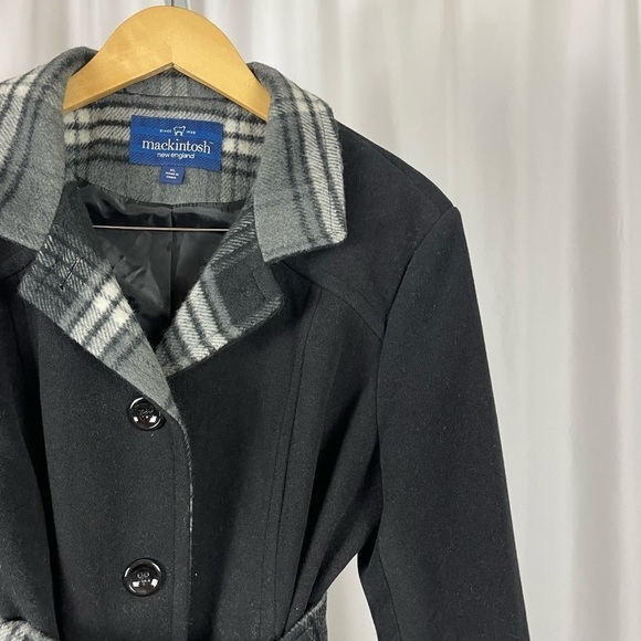 Mackintosh XL Wool Plaid Scarf Belted Longline Pea Coat Winter Warm Fleece - Picture 9 of 9